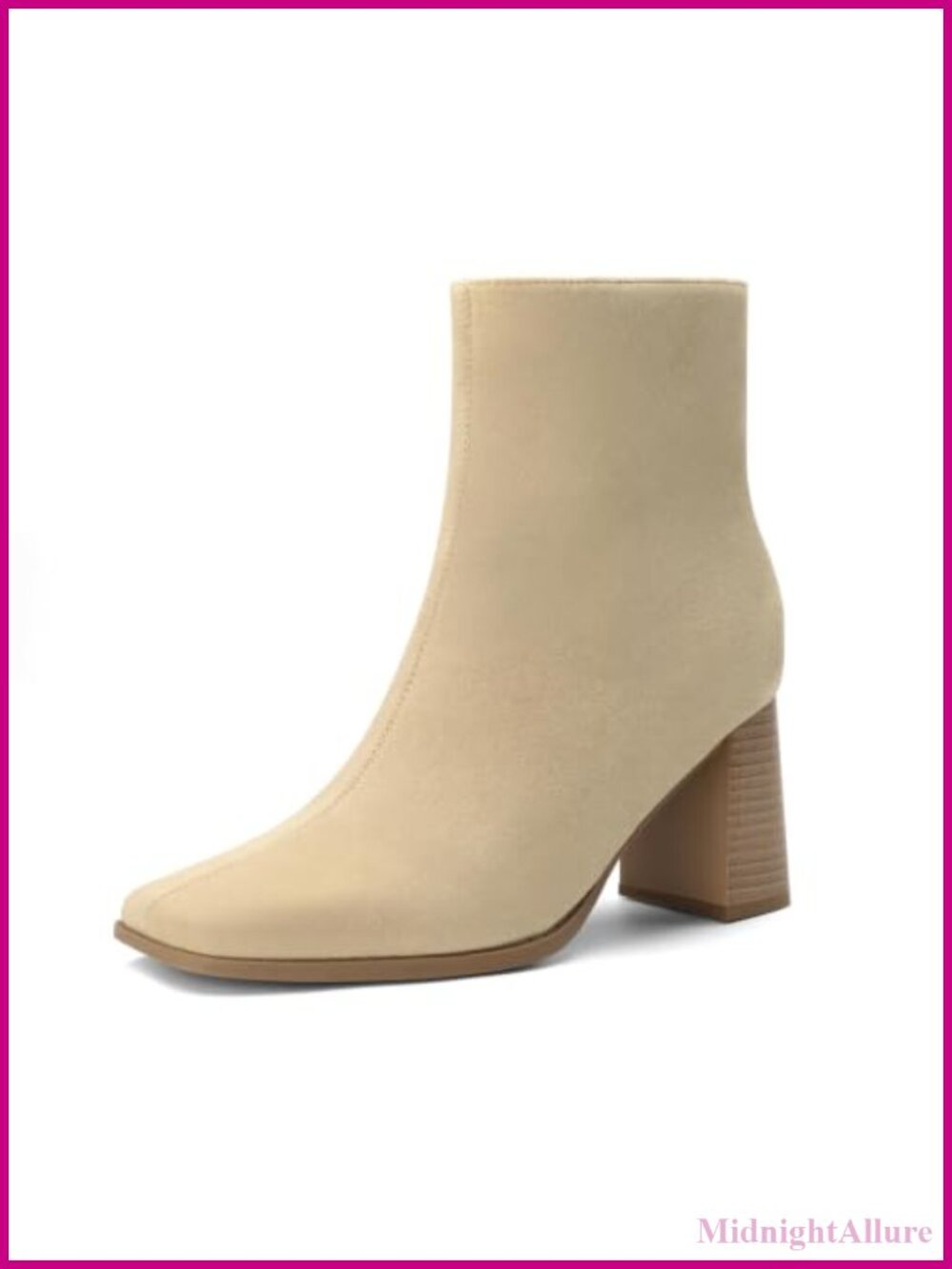 Square Toe Block Heel Ankle Boots Side Zip Heeled Booties
